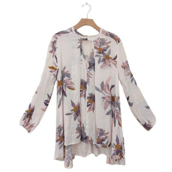 Free People Dresses & Skirts - Free People Mini Dress Womens XS Pink Floral Peasant Bohemian Cottagecore